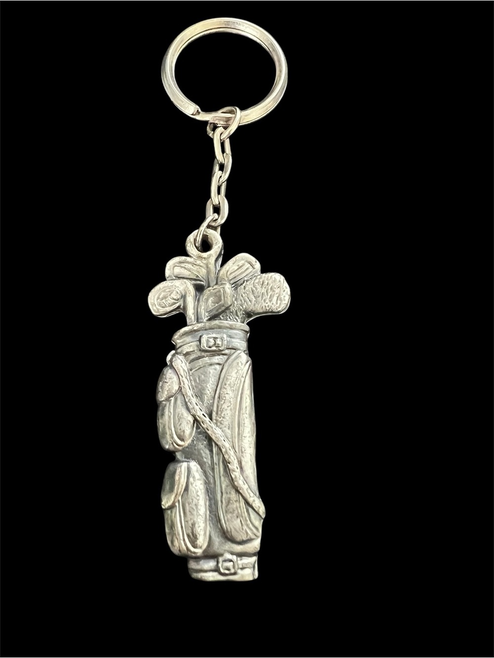 Vintage Silver-Tone Golf Bag with Clubs Keychain